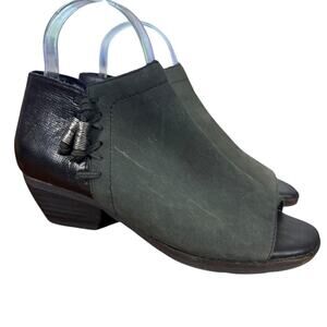 OTBT Truckage Womens Leather Green Open Toe Ankle Booties Boots Shoes sz 6.5